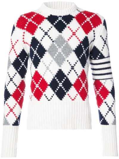 Thom Browne Crewneck Pullover With Argyle Intarsia And White 4