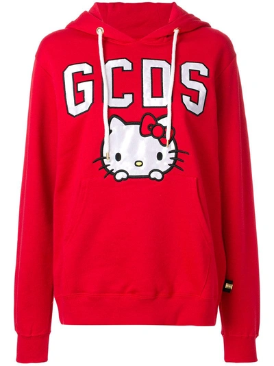Gcds Hello Kitty Hooded Cotton Sweatshirt In Rosso