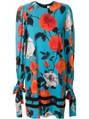 Msgm Flowers Printed Dress In Turqouise