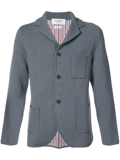 Thom Browne Double Knit Sport Coat With Red, White And Blue Stripe In Grey Fine Merino Wool In Medium Grey