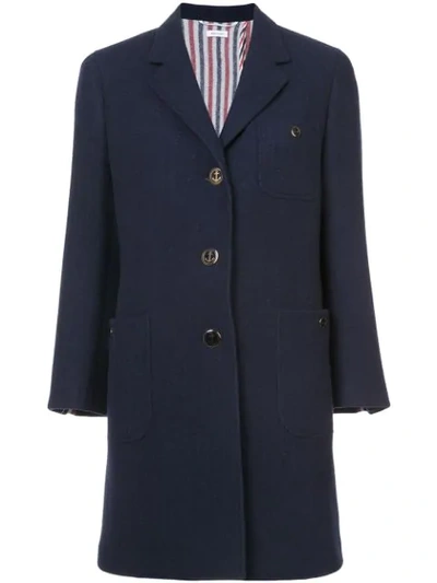 Thom Browne Unlined Button Back Sack Overcoat In Navy Solid Double Face Melton