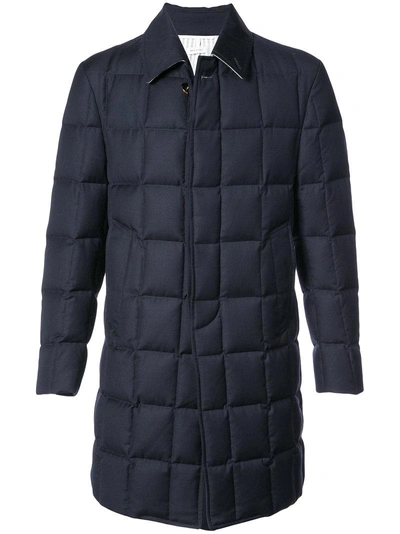 Thom Browne Quilted Down Super 130s Overcoat In Blue