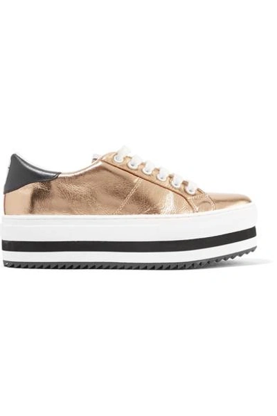 Marc Jacobs Grand Metallic Leather Platform Lace Up Sneakers In Gold