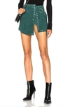 UNDERSTATED LEATHER ULTIMATE UNDERSTATED LEATHER ULTIMATE FOR FWRD SUEDE WRAP MINI SKIRT IN GREEN,UC217 401A