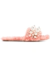 Miu Miu Embellished Faux Fur Slippers In Mughetto