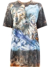 Balmain Brown Distressed Wolf T-shirt In C6032 Noisette+gris