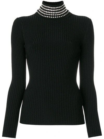 Alexander Wang Crystal-embellished Ribbed Stretch-knit Turtleneck Sweater In Black