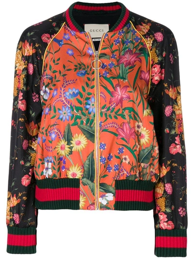 Gucci Macro New Flora Twill Baseball Jacket, Multi In Multi Pattern