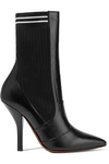 FENDI ROCKOKO LEATHER AND RIBBED STRETCH-KNIT SOCK BOOTS