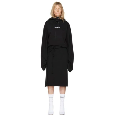 Vetements Hooded Embroidered Cotton-blend Jersey Midi Dress In Black