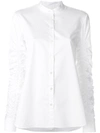Tibi Shirred Satin Poplin Top In White