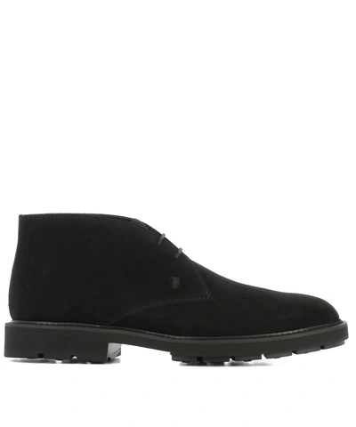 Tod's Men's Suede Desert Boots Lace Up Ankle Boots In Black