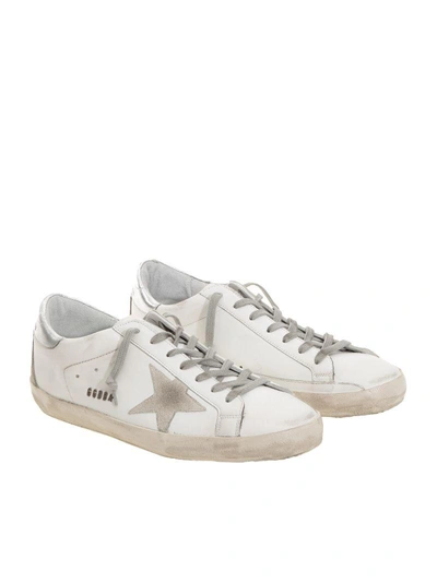 Golden Goose Limit.ed Super Star Leather Trainer In White Silver Metal Letteringbianco