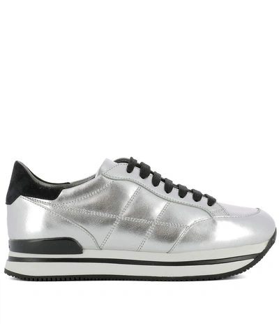 Hogan Maxi H222 Trainers In Metallic-effect Leather In Silver