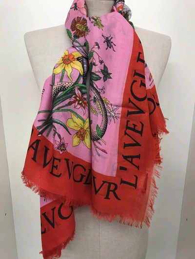Gucci Flora Print Wool And Silk Scarf In Rosa