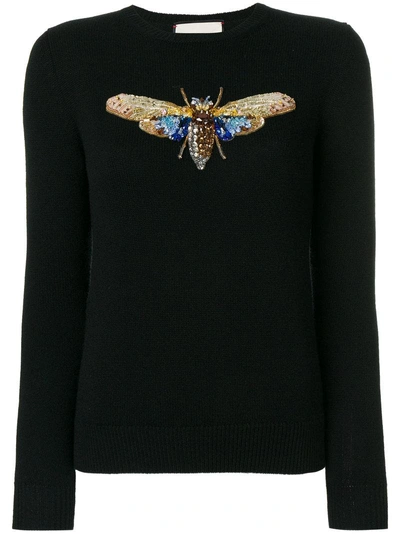 Gucci Butterfly-embroidered Long-sleeve Top In Black