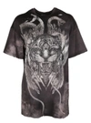 Balmain Oversized Tiger Print T-shirt In Nero-grigio