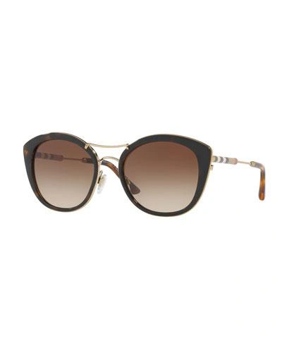 Burberry Round Sunglasses With Metal Trim In Brown/brown Gradient