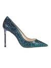 JIMMY CHOO ROMY 100 GLITTER PUMPS,ROMY100CGD PEACOCK-NAVY