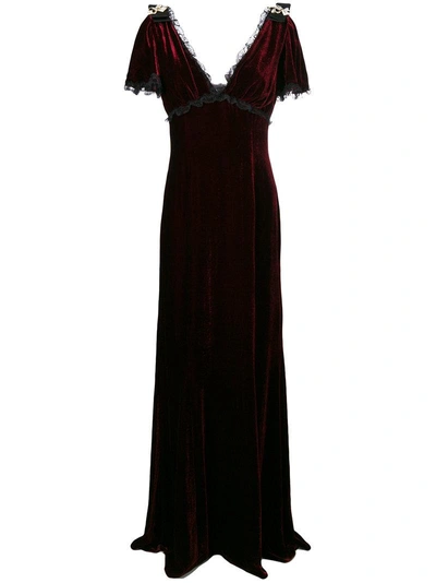 Dolce & Gabbana Lace-trimmed Velvet Gown In Red