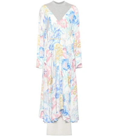Vetements Floral-print Satin And Cotton-blend Jersey Midi Dress In Multicolor