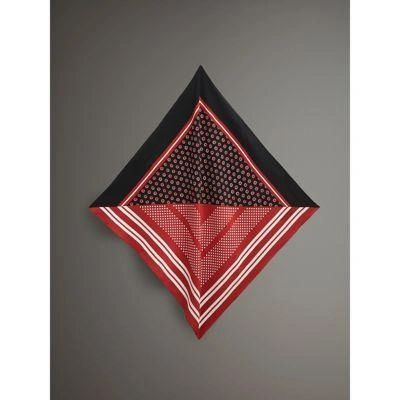 Burberry Dot And Stripe Print Silk Square Scarf In Military Red