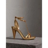 BURBERRY Riveted Metallic Leather High Cone-heel Sandals,40693941