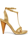 BURBERRY STUDDED METALLIC TEXTURED-LEATHER SANDALS