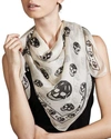 Alexander Mcqueen Silk Mixed Skull Square Scarf In Ivory/black