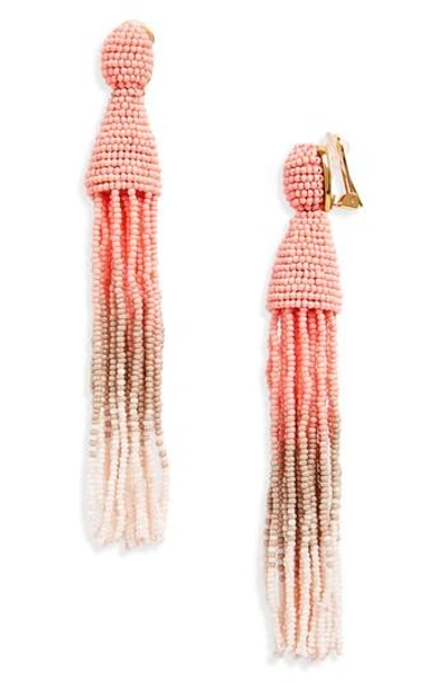 Oscar De La Renta Long Ombre Beaded Tassel Earrings In Pink