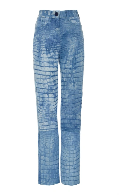 Brandon Maxwell Alligator Acid Wash Trousers In Blue