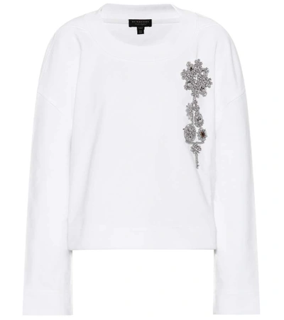 Burberry Cropped Sweatshirt With Crystal Brooch In White
