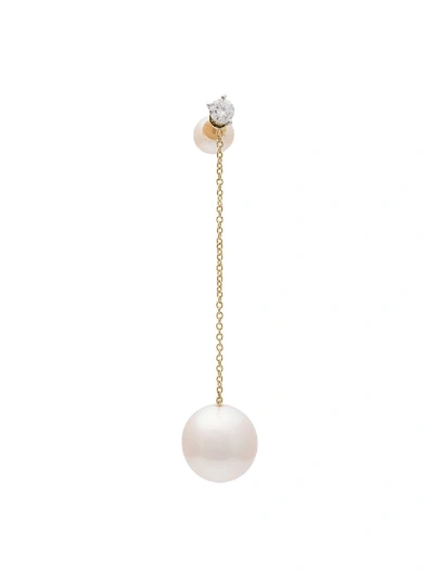 Delfina Delettrez Diamond Stud Chain Pearl Earring In Gold