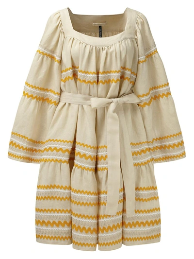 Lisa Marie Fernandez Natural Ric Rac Linen Peasant Dress In Beige Multi