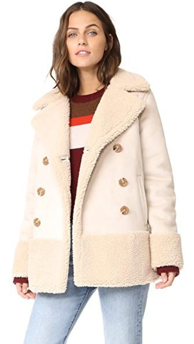Mother Faux Shearling Coat In Cream
