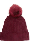 KARL DONOGHUE POMPOM-EMBELLISHED RIBBED CASHMERE BEANIE