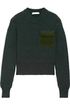 DION LEE SUEDE-TRIMMED WOOL AND CASHMERE-BLEND SWEATER