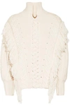 BURBERRY OVERSIZED FRINGED CABLE-KNIT COTTON-BLEND SWEATER