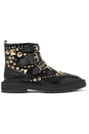 BURBERRY Everdon buckled studded glossed-leather ankle boots