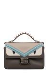 FENDI GRAY-LIGHT BLUE-RED DOUBLE MICRO BAGUETTE LEATHER TOP HANDLE BAG,8M0371 9HV F09MN