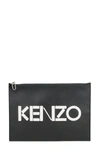 KENZO POCHETTE LOGO IN BLACK LEATHER,F765PM502L46