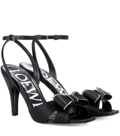 Loewe Crystal-embellished Satin Sandals In Black
