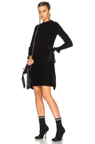 Fendi Chiffon Long-sleeve Dress With Logo-print Turtleneck Lining In Black