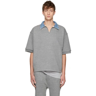 Fear Of God Fifth Collection Denim-collar Short-sleeved Cotton-jersey Sweatshirt In Grey
