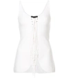 ALEXANDER WANG White Fringed Lace Up Tank Top,965508180286244247