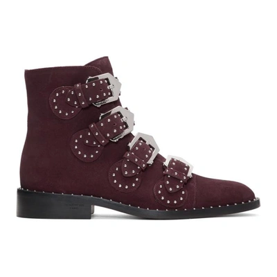 Givenchy Elegant Studded Suede Ankle Boots In Oxblood Red