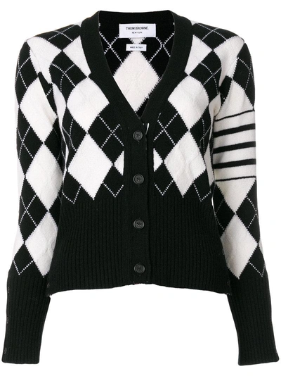 Thom Browne Argyle Wool Knit Cardigan In Black/white