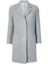 THOM BROWNE Unlined Single Breasted Sack Overcoat In Double Face Melton With "Too Cold" Fur Patch,FOC293X0221312372903