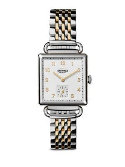 Shinola The Cass 28mm Two-tone Bracelet Watch In White/silver