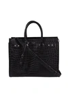 Saint Laurent Small Sac De Jour Croc Embossed Leather Tote - Black In Black
